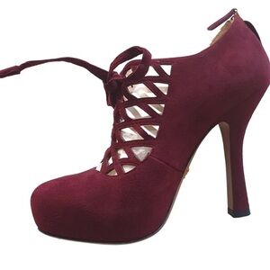 Prada Deep Red Lace-Up Heels